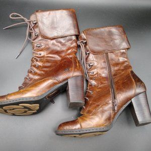 Born leather mid-calf high heel lace up boots